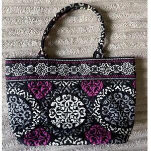 Vera Bradley Plum Crazy Quilted Cotton Tote Bag Purple‎ Black Medallion Shoulder